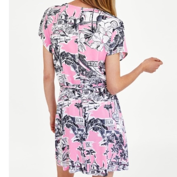 Zara Pink and Gray Wrap Sundress with Flutter Sleeves - Picture 3 of 6